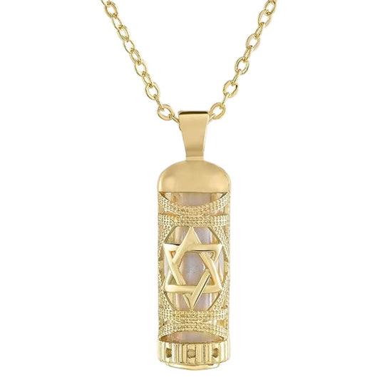 Suri Elegant Star of David Necklace, Mezuzah Pendant, 14K Gold-Plated Jewelry