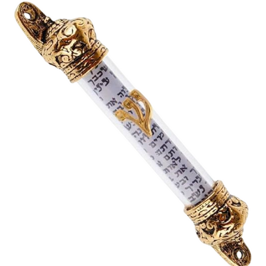 Golden Crown Mezuzah with Scroll, 4.6 in – Judaica Gift from Jerusalem