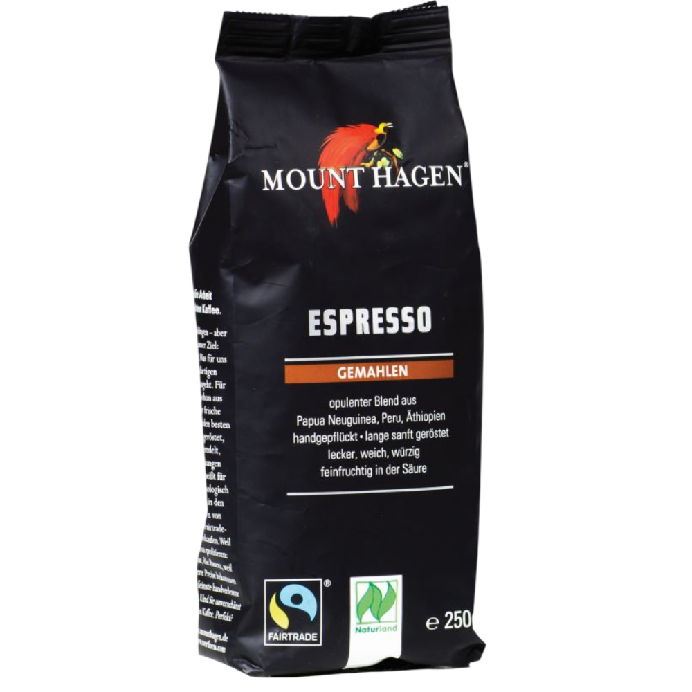 Mount Hagen Organic Espresso Coffee, Roasted, 250 g / 8.82 oz